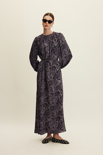Manuka Vintage Patterned Viscose Dress - Dark