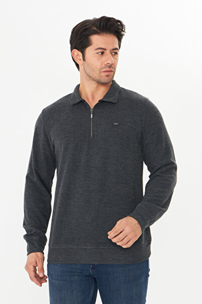 TRENDHİLL Ανδρικό φούτερ 5237-S από ύφασμα Θεσσαλονίκης με γιακά με μισό φερμουάρ