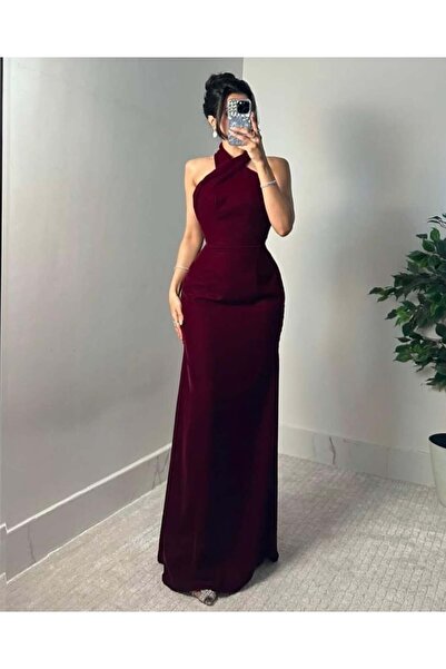 HOOR FASHION Red velvet dress