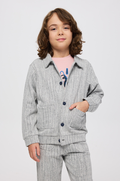 Panço Erkek Çocuk Uzun Kollu Çift Cepli Düğmeli Örme Mavi Ceket