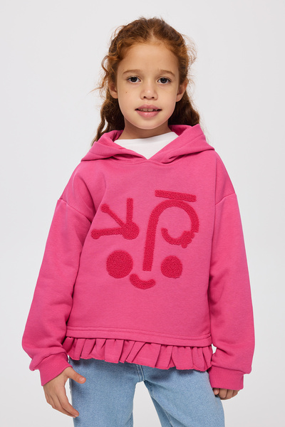 Panço Kız Çocuk Uzun Kollu Süzene Nakışlı Kapüşonlu Fuşya Sweatshirt