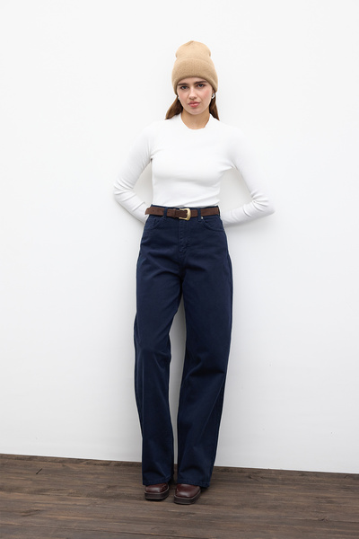 Manuka Navy Blue Gabardine Bagy Trousers