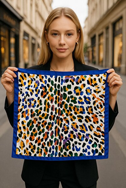 Axesoire 13989 Леопардовий візерунок Sax Синій атласний бандана шарф