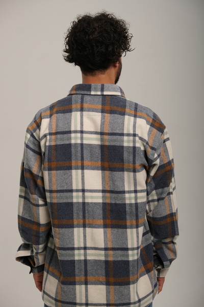 Zermon MAVİ KREM RENGİ HARDAL ÇİZGİLİ ODUNCU GÖMLEĞİ