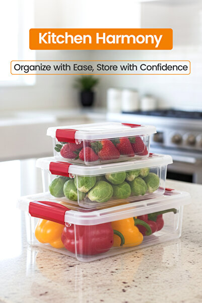 ORGANİZERS 3pcs Stackable Lockable Plastic Food Containers – Gray | BPA Free