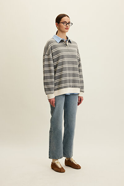 Manuka POLO YAKA OVERSIZE SWEATSHIRT GRİ