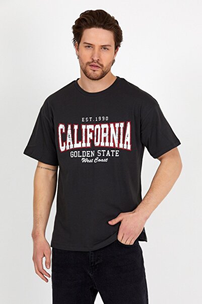 COMBİNE MİCHAİL Unisex Smoked Printed Crew Neck Oversize T-shirt