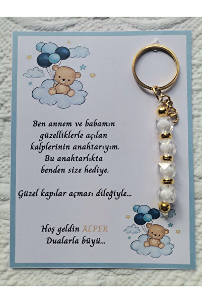 İ&DBABY 24 Adet İsme Özel Tasarım Beyaz Anahtarlık Hastane Yeni Doğan 40 Mevl...