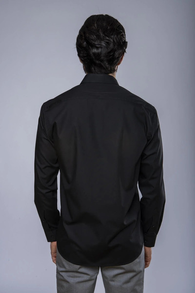Daniel Bessi Long Sleeve Regular Fit Basic Cotton Black Classic Men's Shirt