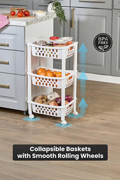 ORGANİZERS رف تخزين مطبخ بثلاث طبقات قابل للسحب | خالٍ من مادة BPA