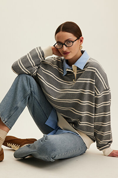 Manuka POLO YAKA OVERSIZE SWEATSHIRT GRİ