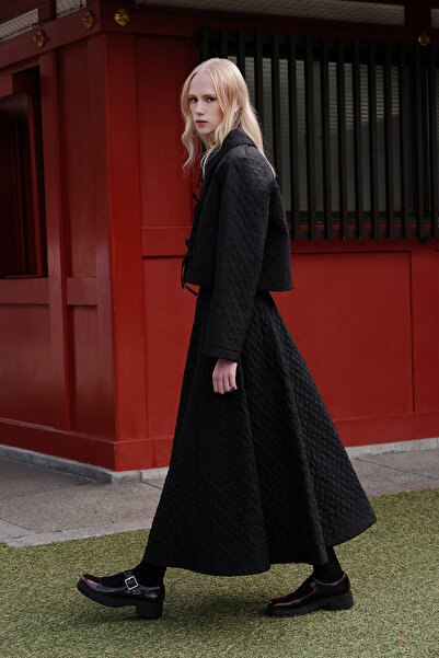 Manuka Quilted Black Wide Skirt