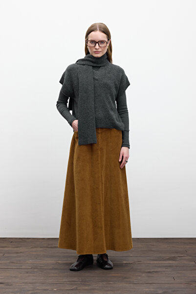 Manuka FİTİLLİ KADİFE UZUN ETEK KİREMİT