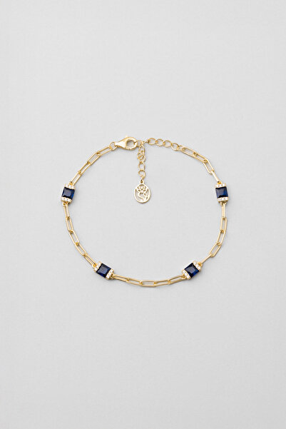 So CHIC... Renkli Taşlı 18 Ayar Sarı Altın Kaplama Gümüş 19 Cm Bileklik