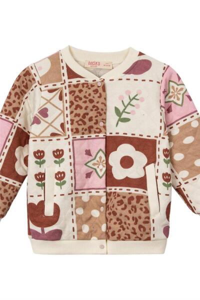 Motebarn Wear Girl's New Season Quilted Muslin Cardigan with Snap Fasteners Brown