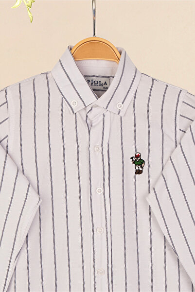 Piola Club Cămașă pentru copii cu guler în dungi și nasturi (alb)