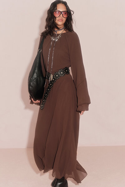 Manuka Brown Chiffon Flounce Dress