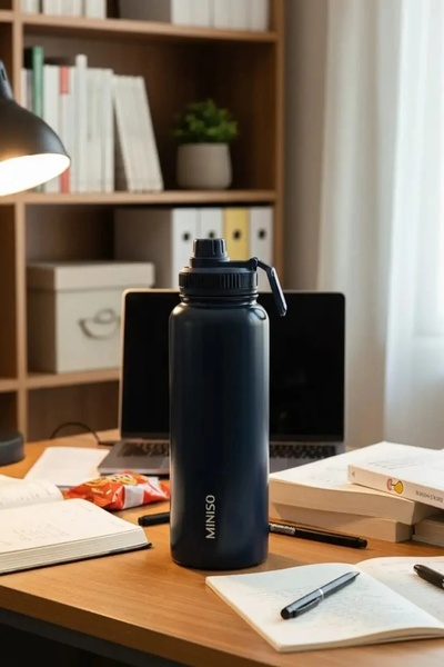 Miniso Klasik Tasarım Tutacaklı Suluk Sızdırmaz Kapaklı Çelik Su Kabı (1400ML...