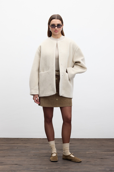 Manuka Bézs színű kasmír kabát - zsebekkel