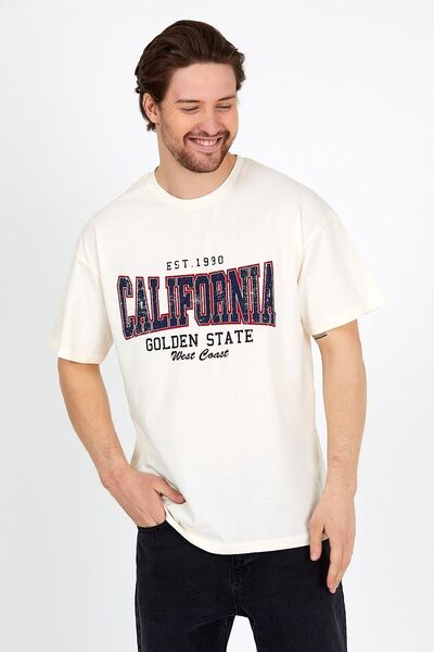 COMBİNE MİCHAİL Μπλουζάκι Unisex Cream Printed Crew Neck Oversize