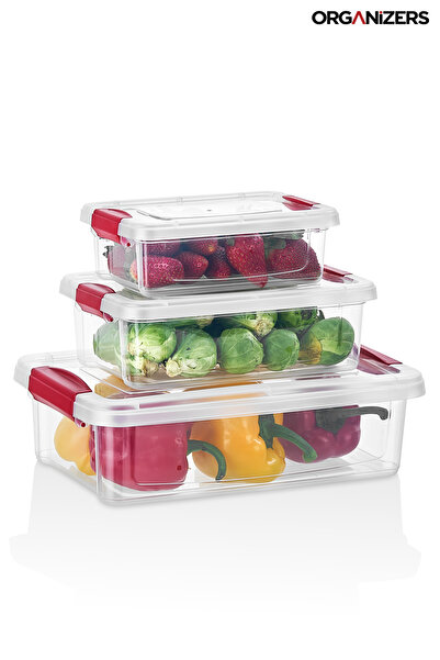 ORGANİZERS 3pcs Stackable Lockable Plastic Food Containers – Gray | BPA Free
