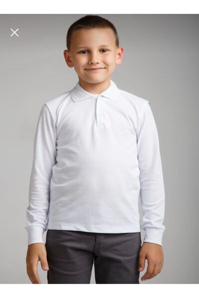nuriş fashion Unisex Combed Cotton Polo Collar Long Sleeve Black School T-Shirt