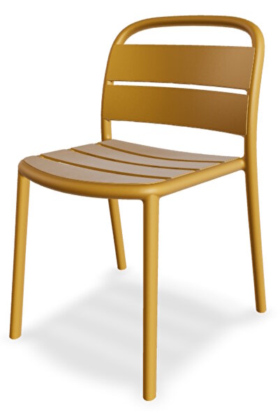 Papatya Balat Sandalye Koyu Sarı - Plastik Bahçe Balkon Mutfak Sandalyesi