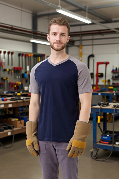 PayBuy تي شيرت رجالي برقبة على شكل حرف V بلونين 100 قطن ألتينا