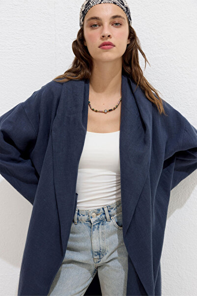 Manuka Námořnicky modrý plátěný trenčkot s kapucí