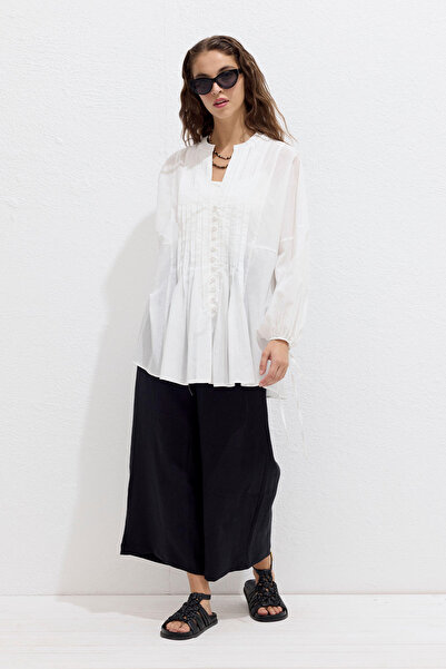 Manuka Ecru Voile Tunic - Ribbed Detailed