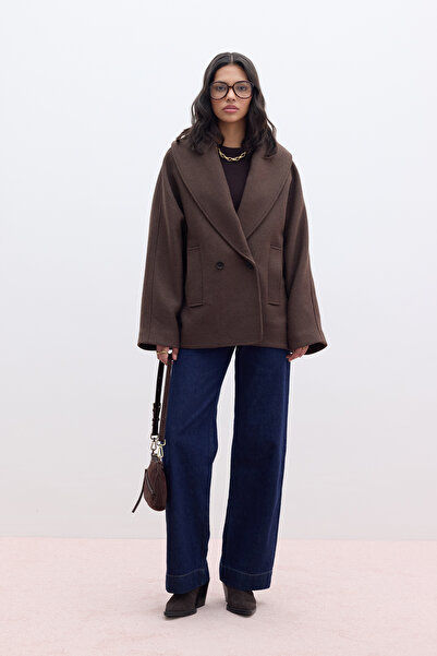 Manuka Brown Italian Stamp Double Breasted Coat