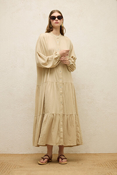 Manuka Μπεζ Χρώμα Oversize Βαμβακερό Φόρεμα