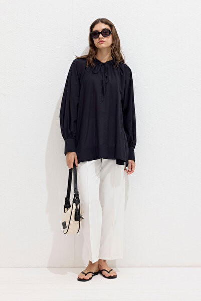 Manuka Black Voile Tunic - Lace Detailed