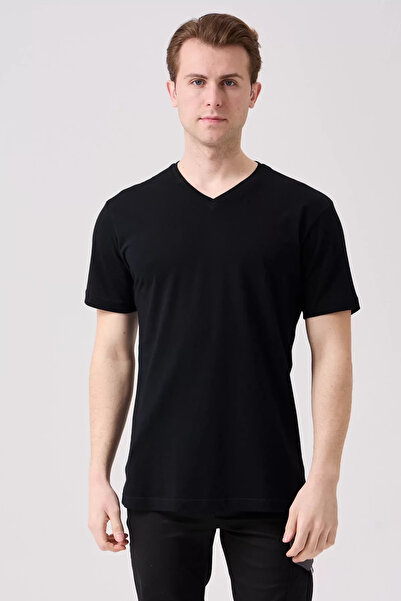 PayBuy Μπλουζάκι με λαιμόκοψη σε σχήμα V από 100% βαμβακερό χτενισμένο βαμβάκι Is Gvenligi Galanthus που αναπνέει Άνετο και κομψό σχέδιο