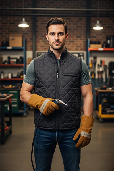 PayBuy سترة شتوية للرجال مبطنة لسلامة العمل، سترة منقوشة صغيرة مع جيب مزدوج، ...