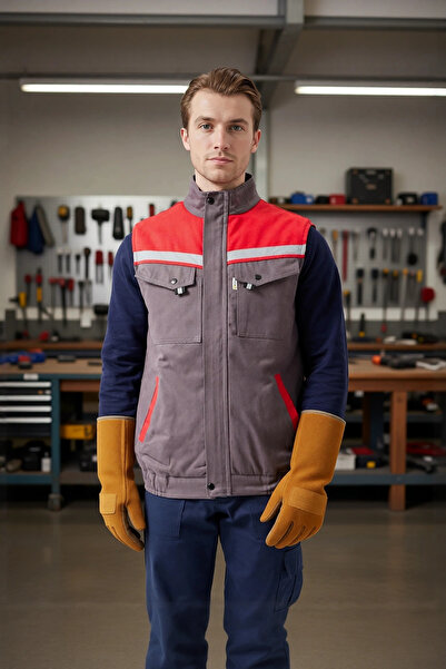 PayBuy Winter Work Vest Greyred Gabardine Multi-Pocket Royal Warm Holder Windproof Reflective