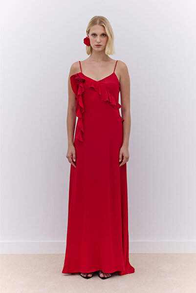 Manuka Κόκκινο βραδινό φόρεμα με λουράκι Rosalie
