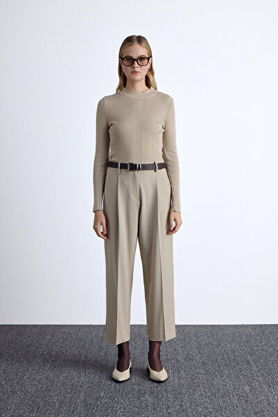 Manuka Beige Color Classic Cut Pleat Detailed Trousers