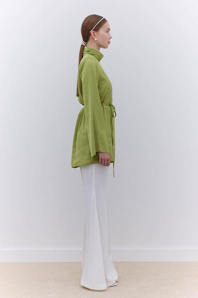 Manuka Green Satin Wide Sleeve Tunic