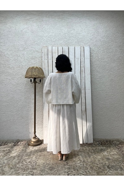 KÜÇÜĞÜM BUTİK Біла блуза з мереживною обробкою та спідниця-кльош (комплект з 2 предметів)