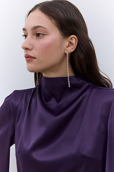 Manuka Μωβ σατέν βραδινό φόρεμα με φουσκωτό μανίκι