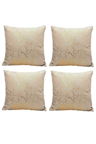 Bumedo Soho Kumaş Altın Varak Desenli Dekoratif 4'lü Kırlent Yastık Kılıfı Se...