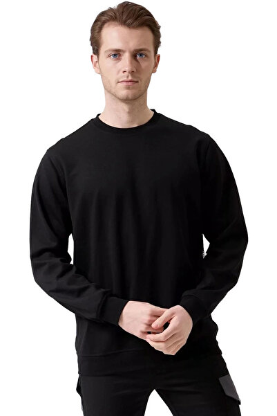 PayBuy Men's Black O-Neck Sweatshirt Basic Design Comfortable Cut Comfortable Winter Three Thread