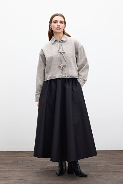 Manuka Anthracite Lace-Up Denim Blouse