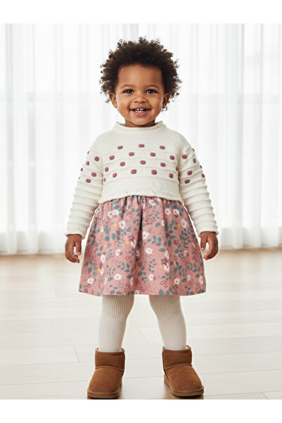 look design Kız Bebek Çoraplı Triko Elbise