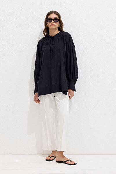 Manuka Black Voile Tunic - Lace Detailed