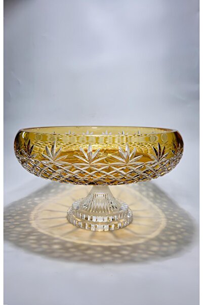 AKDEN STORE Crystal Cutting Decor Amber 26cm Glass Bowl