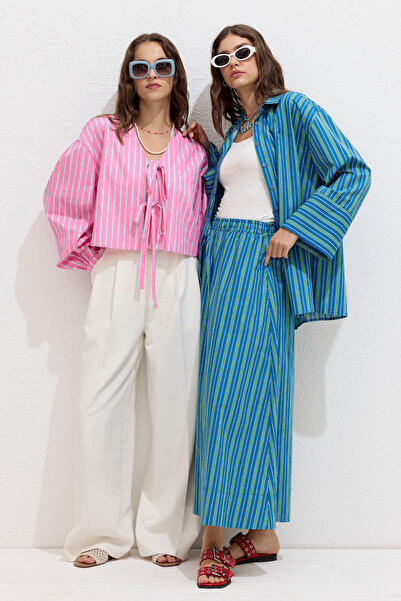 Manuka ÇİZGİLİ PAMUKLU PANTOLON YEŞİL ÇİZGİ