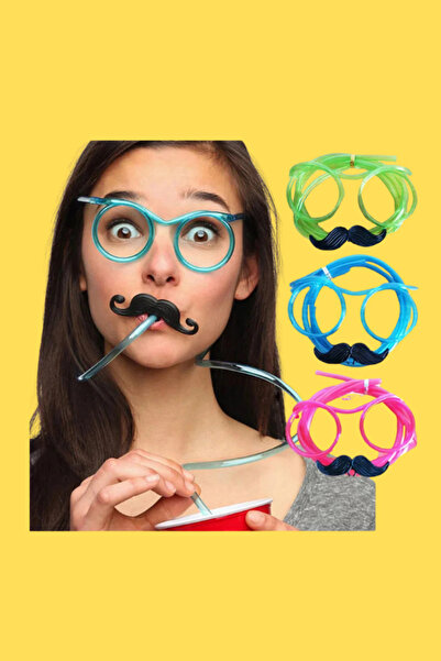 Samur Pipetli Parti Gözlüğü - Çocuk ve Yetişkin Bıyıklı Pipet Gözlük Pembe Renk 18x14 cm