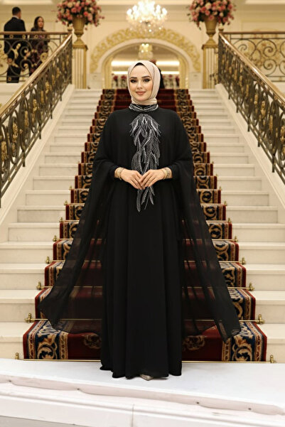 Neva Style Panço Detaylı Siyah Tesettür Abaya 25914S